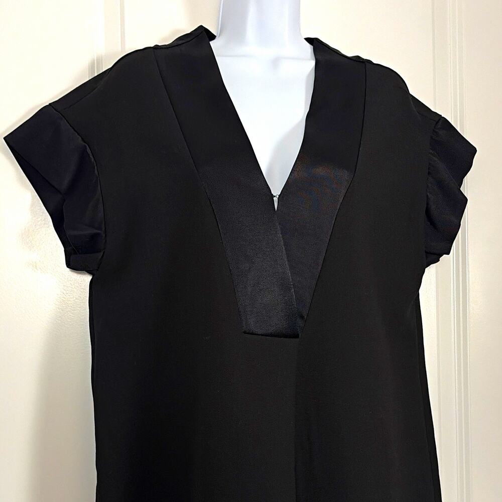 Maeve Anthropologie V-Neck Shift Dress Ruffle Cap Sleeve M Satin old money